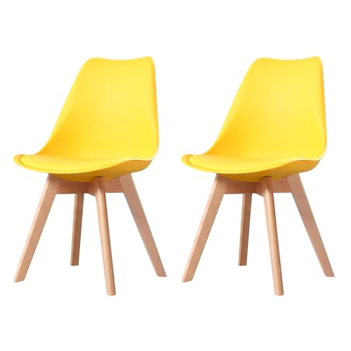 PEZ ROJO Lot de 2 Chaises Scandinaves, Chaises Salle à Manger, Chaise Cuisine, Salon, Chaises Jaune, Design Ergonomique, Pieds Bois de Hêtre Massif