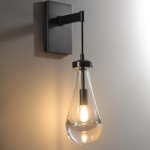Ringrain Brass Wall Sconces,Black Raindrop Bedroom Bedside Wall Light, Art Vanity Light Fixtures For Bathroom,Raindrop Wall Lamp With Hand Blown Solid Glass Perfect For Office, Hallway #TOP4