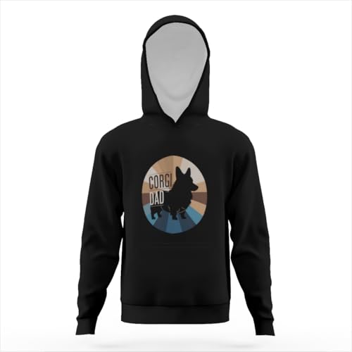 Silhouette Of Corgi Dad Retro Hoodies for Teen Girls Boys Lightweight Kangaroo Pocket Sweatshirt3