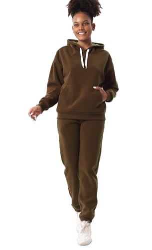 Image of Facitisu Women Fleece Sweatsuit 2 Piece Outfit Winter Warm Sherpa Lined Tracksuit Zip Up Hoodie Sweatshirts and Sweatpants