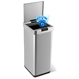 COSTWAY 48L Automatic Kitchen Bin, Touchless Infrared Motion Sensor Garbage Bin with Soft Closure Lid & Stay Open Function, Anti-Fingerprint Stainless Steel Slim Trash Can for Bathroom Office