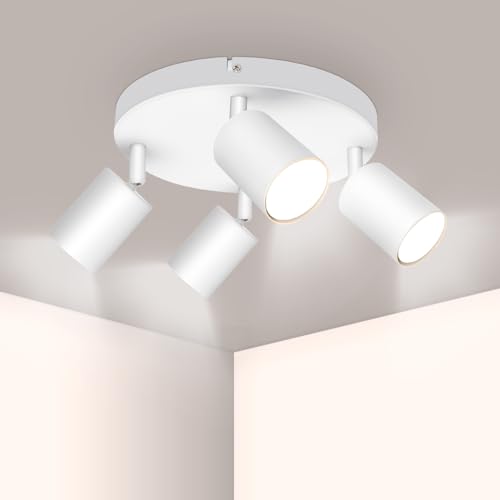 Ketom Redondo Lámpara de Techo con 4 Focos, GU10 Focos de Techo Orientables, Blanco Apliques Techo Modernas, Focos Para el Techo para Salon, Dormitorio, Cocina, Comedor, Sin Bombilla