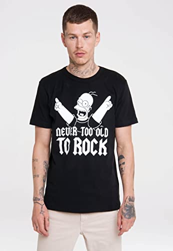 Logoshirt® Los Simpson I Homer Simpson I Never Too Old To Rock I Camiseta Print I Mujer y Hombre I Cuello Redondo I Manga Corta I Negro I Diseño Original con Licencia I Talla M