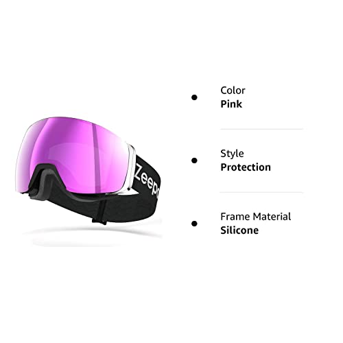 Ski Goggles - Zeepoch Otg Snowboard Goggles With Uv Protection Anti Fog For Men Women Adult Teenagers - Detachable Lens, Pink #TOP6