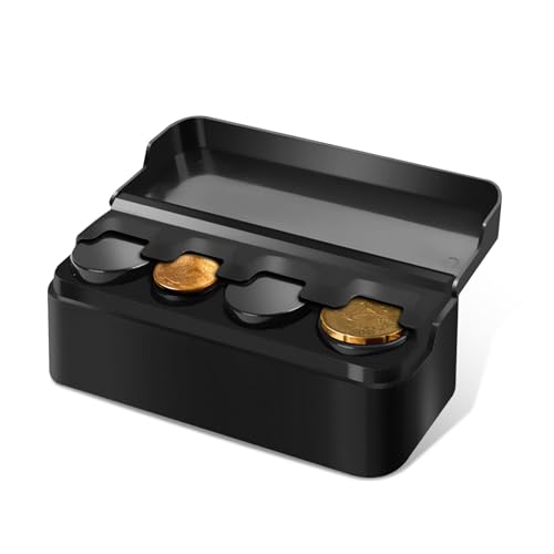PACLVIO Coin Holder for Car, Portable Mini Change Storage Box, 4 Compartment Car Organizers and Storage Compatible with Quarter/Nickel/Pennies/Dimes, Universal Coin Organizer for Car Truck SUV (1pcs)