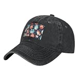 Gorra de béisbol negra para adultos con patrón de pomeranias WHJSSF Material del producto de impresión: tela vaquera lavada 100% algodón es de grosor moderado, el cuerpo del sombrero es una sola capa de tela, sin forro, y es duradero y resistente a la abrasión.