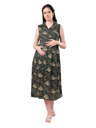 Image of The Mom Store Maternity and Nursing Sleeveless Dress for Women | Casual Dress | Pre and Post Pregnancy Wear | Printed Stylish Dress for New Mom | Trendy Dresses for Women's