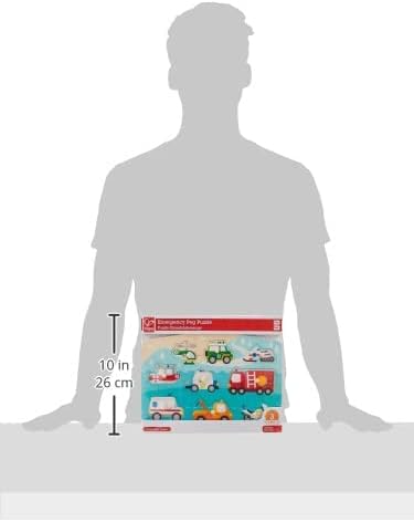 Back of Hape Emergency Peg Puzzle Game showing dimensions and packaging.