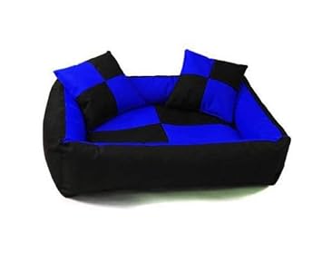 Gorgeous Reversable Ultra Soft Ethnic Designer Velvet Bed for Dog/Cat Blue,Black with 2 Pillow (Export Quality) Size : Large