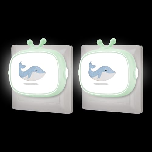 Luz Nocturna LED Enchufe con Sensor de Crepúsculo, 2 Piezas Luz Quitamiedos Infantil Pared Automático, Lampara Bebé Noche para Habitación Recién Nacido, Escaleras, Dormitorio de Niños, Patrón Ballenas