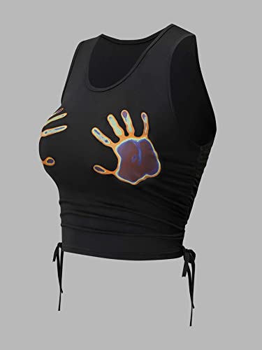 Floerns Women's Graphic Print Sleeveless Drawstring Ruched Crop Tank Top3