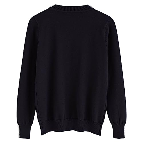 Image of CHICWISH Women's Caramel /Black /Navy /Dusty Blue /Cream /White Pearl Trimmed Soft Knit Top