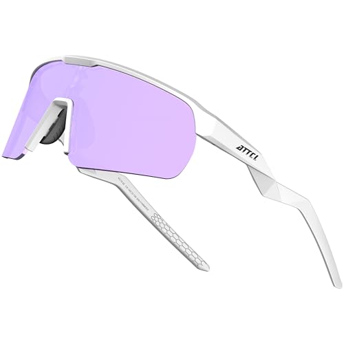 Image of ATTCL Sports Sunglasses for Women Running: UV400 Protection Wrap Around Lightweight Sun Glasses for Cycling Baseball Outdoor White Purple