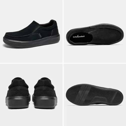 Men's Orthopedic Slip On Loafers Walking Shoes: Adjustable Fit Arch Support Leather Shoes for Ankle Pain Relief, Comfortable Casual Skate Sneakers for Outdoor Black Size 9.5 by OrthoComfoot - Image 4