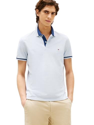 Image of Tommy Hilfiger Men's Short Sleeve Casual Polo Shirts in Regular Fit with Stretch and Contrast Collar Designs
