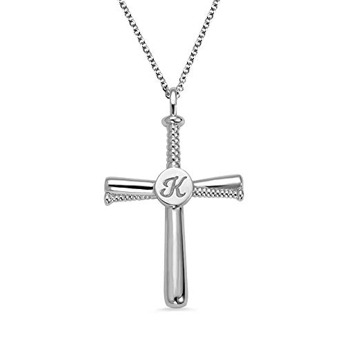 AILIN Personalized Lucky Number Initial Baseball Cross Bat Necklace With Rolo Chain 925 Sterling Silver Gold Rose Gold Color Baseball Team Anniversary Jewelry Customized Gifts For Women Men Boys