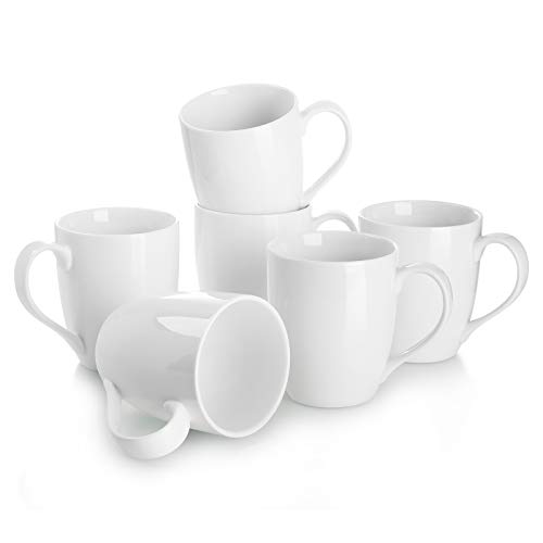 Teocera Porcelain Coffee Mugs Coffee Mug Set - 16 Ounce for Coffee Tea Cocoa - Large Handle Set of 6 White