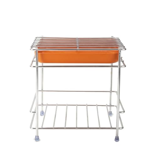 Image of 3 in 1 Heavy Stainless Steel Matka Stand with Tray Holder, Water Dispenser Stand for Kitchen, Water Jar Stand and Dispenser, Stand for Water Dispenser (20 x 20 x 18 CM) (Pack of 1)