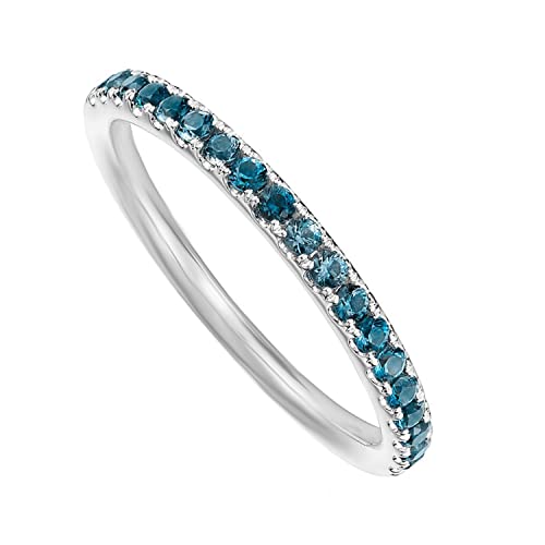 Kaius Jewels 925 Sterling Silver Round Shape Natural London Blue Topaz Gemstone Silver Jewelry Eternity Band Ring (7) (Kjrd008) #TOP13