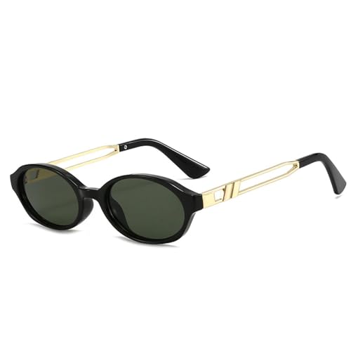 Lunettes de soleil ovales vert thé au design punk et petite monture rétro tendance