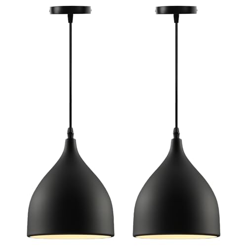 PORFOYO Lustre Industriel Vintage, 2 Lampe Suspendue Ø17cm, Hauteur Réglable 120cm, Luminaire...