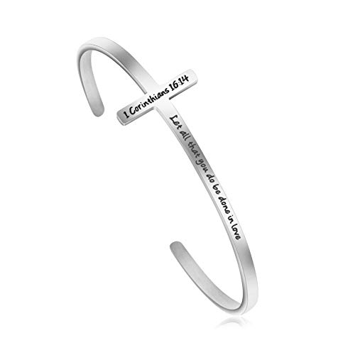 MEMGIFT Christian Bracelet for Women Verse Bible Jewelry Friend Encouragement Religious Gift for Women Inspirational Scripture Cuff Bangle Let All That You Do Be Done in Love 1 Corinthians 16:14