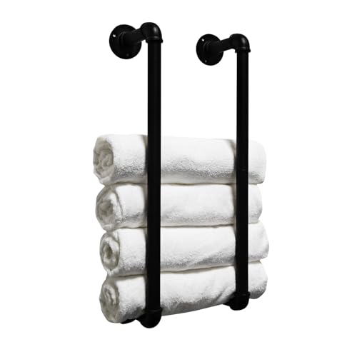 Towel Racks for Bathroom Wall Mounted 24 Inch,Industrial Pipe Towel Storage Organizer Towel Holder(Black)