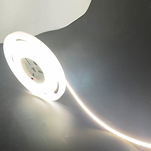 Image of DC 12V /24V 5MM Width PCB Premium High Brightness COB LED Strip Flexible High Density Chips CRI 90+ UHB Warm Natural White Light 5M (Natural Light 4000K, DC 12V)