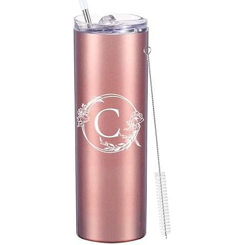 AMZUShome Personalized Tumbler Cup with Initials.Cup with Letter C 20oz Skinny Tumbler.Personalized Travel Monogram Letter Coffee Mug Gifts.Custom Initial Tumbler gifts for Women Birthday Christmas. Cover
