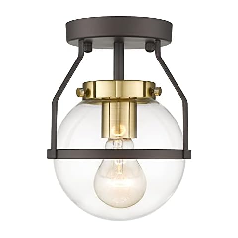 HWH INVESTMENT Modern Semi Flush Mount Ceiling Light Industrial Close to Ceiling Lighting Fixture with Clear Globe Glass Shade, Oil-Rubbed Bronze with Gold Finish, 5HZG58F ORB+BG Cover