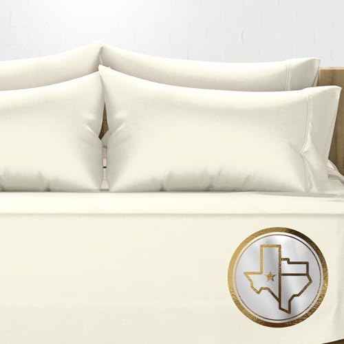 Image of TEXAS LINEN CO. 100% Egyptian Cotton California King Sheet Sets - Luxury 1000 Series Lonestar Lovin' Collection Cal King Sheet Set (6 PC, Ivory), Soft, Cooling, 16 inch Deep Pocket Hotel Bed Sheets