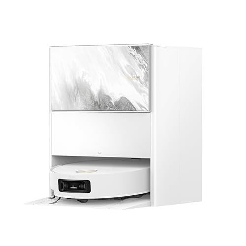 DREAME Aqua10 Ultra Track Complete Robot Aspirapolvere, Lavaggio 45 °C, Supera Ostacoli di 6 cm, Auto-pulizia Mocio, Aspirazione da 19.500 Pa, 0 Grovigli, Evita Oltre 240 Oggetti, Controllo Vocale