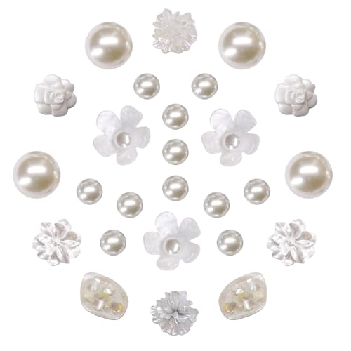 SANTUO 26Pcs Croc Charms Wedding Pearl Flower Shoe Charms for Jibbitz Crocs Clog DIY Pearl Shoes Decorations for Women Girls Holiday Wedding Birthday Party Gift