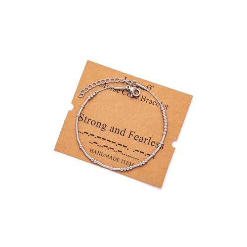 Image of JoycuFF Inspirational Morse Code Bracelets for Women Silver Beads Jewelry Encouragement Mantra Gifts for Her