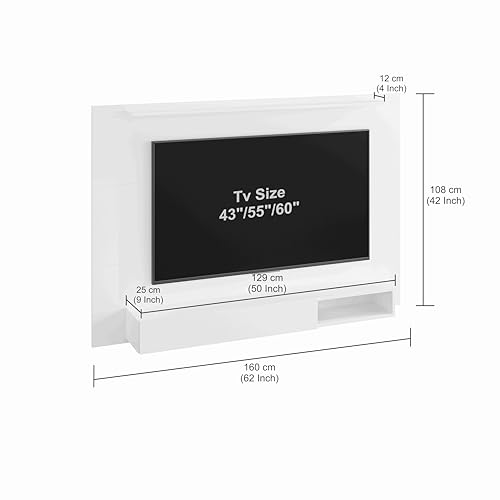Image of FURNEASER Reyroy Wall Mounted TV Unit for Living Room | Wooden TV Panel with Floating Cabinet & Storage Shelf | Modern Entertainment Unit for Upto 60 Inch TV (Exotic Teak)