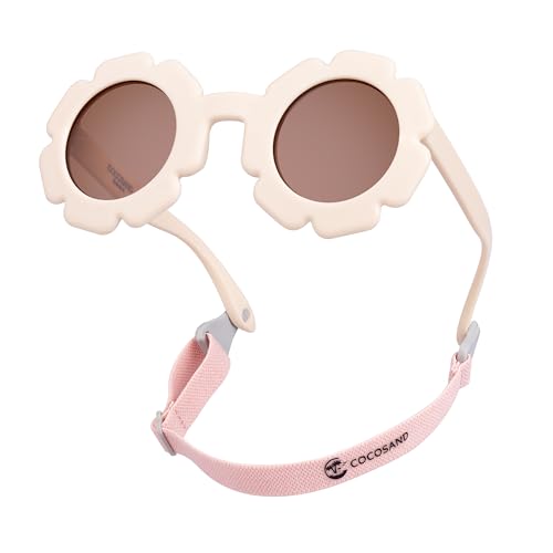 COCOSAND Flower Polarized Baby Sunglasses with Strap UV400 for Infant Toddler Girl Age 3-24 Months
