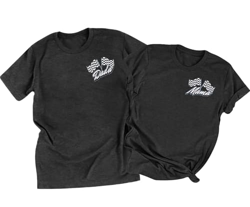 Image of Racing Birthday Party Matching Shirt Mom and Dad Car Racer Couple T Shirt Checkered Flag Short Sleeve Tee Tops