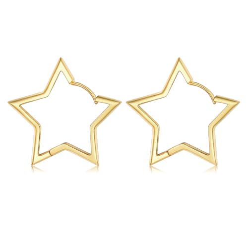 FaithHeart Star Hoop Earrings for Women Hypoallergenic, Silver/Black/14K Gold Plated Hoop Earrings for Women Hypoallergenic Lightweight Star Earring Fashion Cute Jewelry, 20/30/40/50/60mm 30