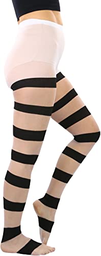 Image of ToBeInStyle Women's Wide Horizontal Contrast Stripe Tights Opaque Hosiery