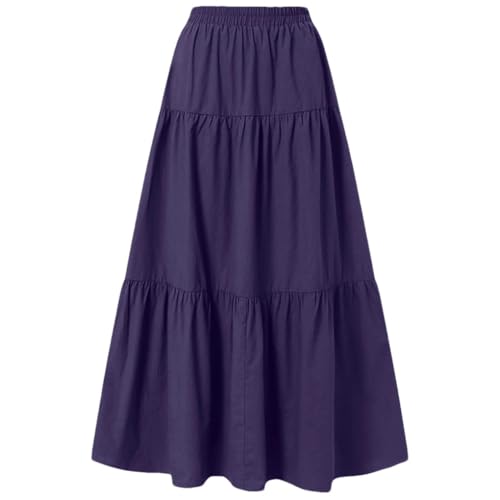 Women's Solid Color Casual Ruffled Long Skirt Office Retro A-Line Pleated Long Skirt