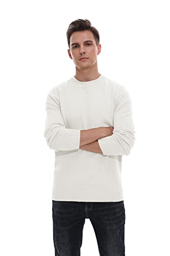 Sailwind Men's Jumpers Tops Winter Warm Knitted Crew Neck Jumper Long Sleeve Soft Cozy Mock Neck Knitwear Pullover Sweaters for Men (White, M)