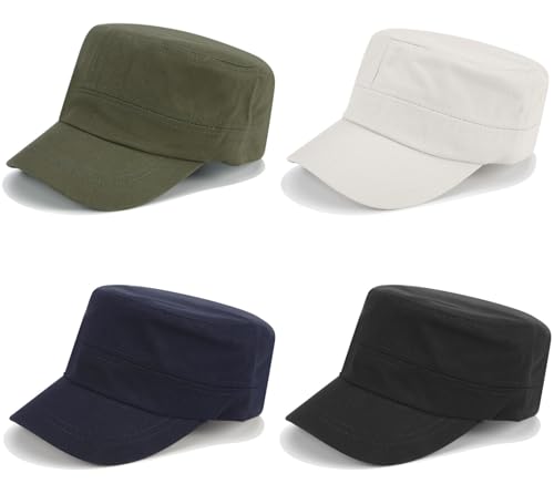 DIYDECAL 4 Pack Unisex Cadet Army Caps Military Style Flat Hats for Mens Womens