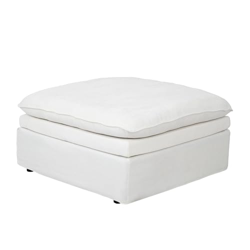 Image of WJShome Modular Ottoman Seater, Deep Seat Footstool with Water-Resistant & Stain-Resistant Fabric, Removable Washable Covers,Modern Footrest for Living Room, Apartment, White