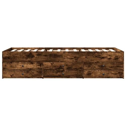 IKAYAA Einzelbett mit 6 Schubladen 75x190 cm, Jungendbett75x190 cm, Kojenbett mit Stauraum Kiefer massivholz, Tagesbett mit Stauraum, Funktionsbett 75x190 cm Räuchereiche – Bild 5