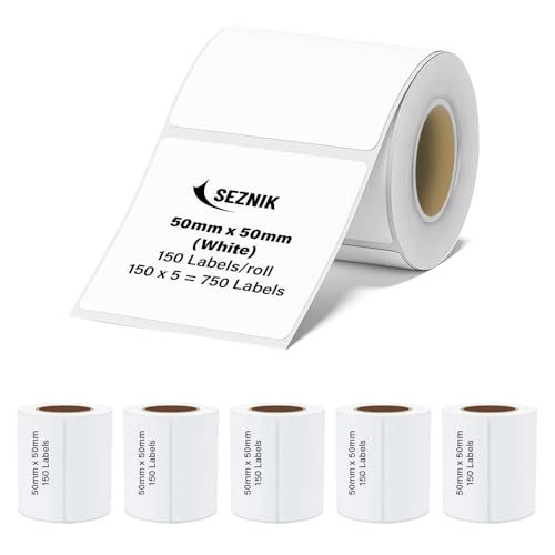 Image of Seznik Thermal Lables, 50mmx50mm Label Roll Paper, 2 inch Self-Adhesive Thermal Paper for Mini Printer (White - 50mmx50mm - 750 Labels)