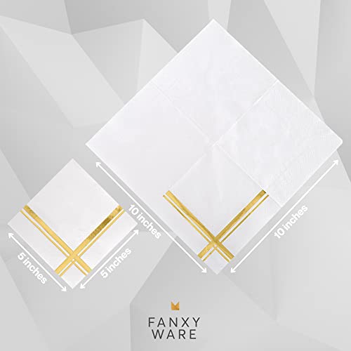 Fanxyware Gold On White Cocktail Napkins - 100 Pack, 5" X 5", 3-Ply Paper - Style Name: Blissful Crossing #TOP4