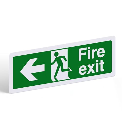 Fire Exit Sign Arrow Left - 1mm PVC Rigid Plastic with Self-Adhesive Backing - Landscape - 300mm x 100mm