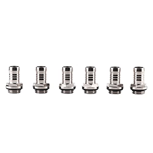 6Pcs PC Water Cooling Fittings, Two Pressure G1/4 Gang Barb Connector for Pipe with Hidden Silicone Ring, Reduced Resistance, Chrome Plated (11mm)