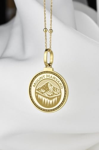 Mount Harvard Engraved Pendant Necklace - 14K Gold Plated 925 Sterling Silver Round Medallion With 18 Inch Cable Chain. 28mm Pendant for Men & Women |JA_PENK_2728 image 5