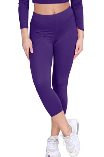 Mallas capri moradas de mujer talla 36-38 para gimnasio y yoga